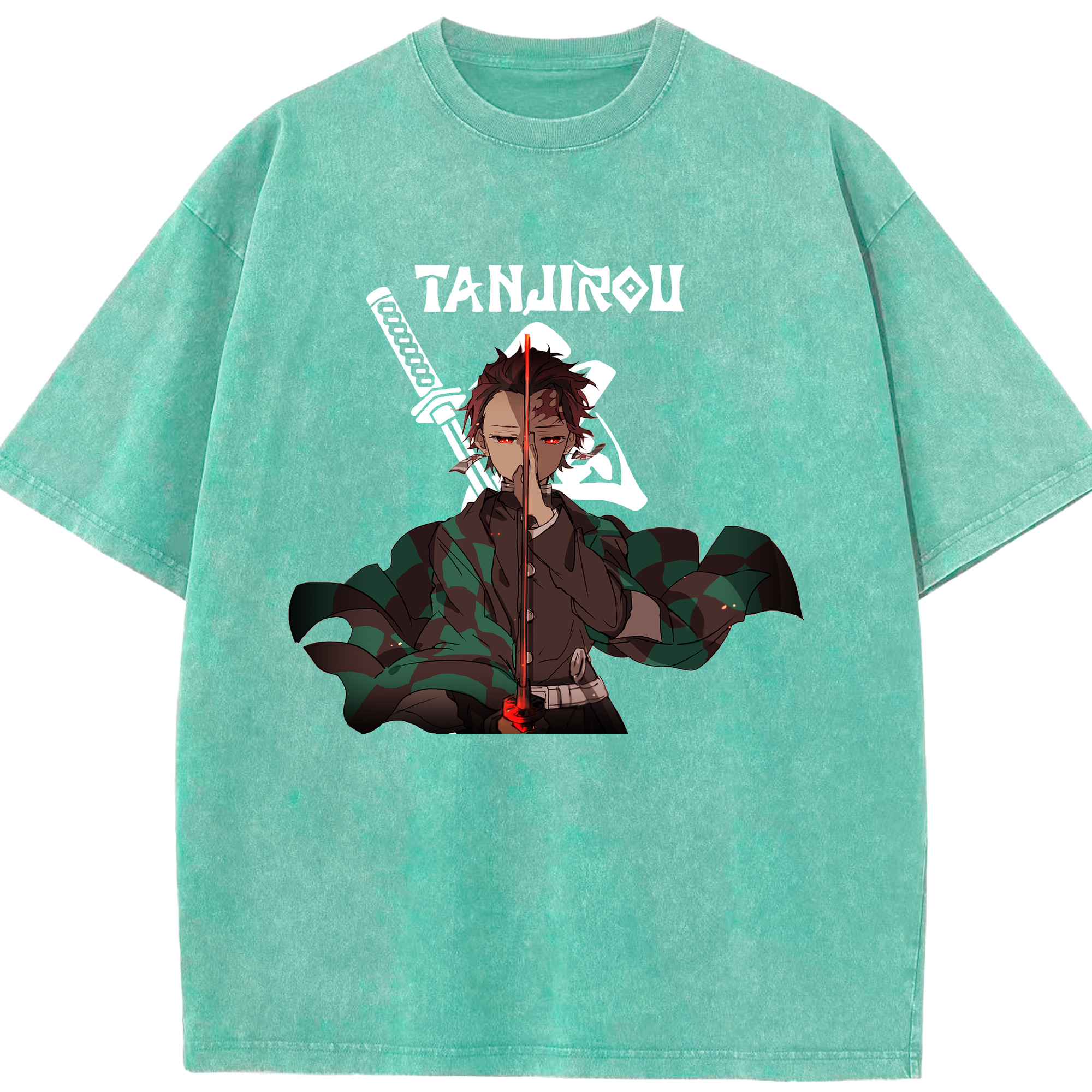 （画像用） 鬼滅の刃 竈門 炭治郎／かまど たんじろう Kamado Tanjirou 綿100% ヴィンテージ風 半袖Tシャツ（フロントプリント）